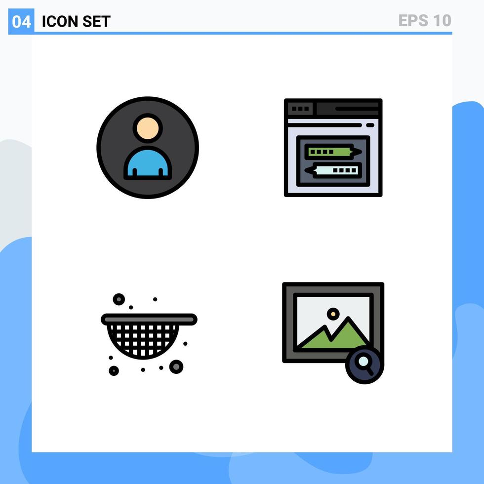 Modern Set of 4 Filledline Flat Colors and symbols such as human strainer user web food Editable Vector Design Elements