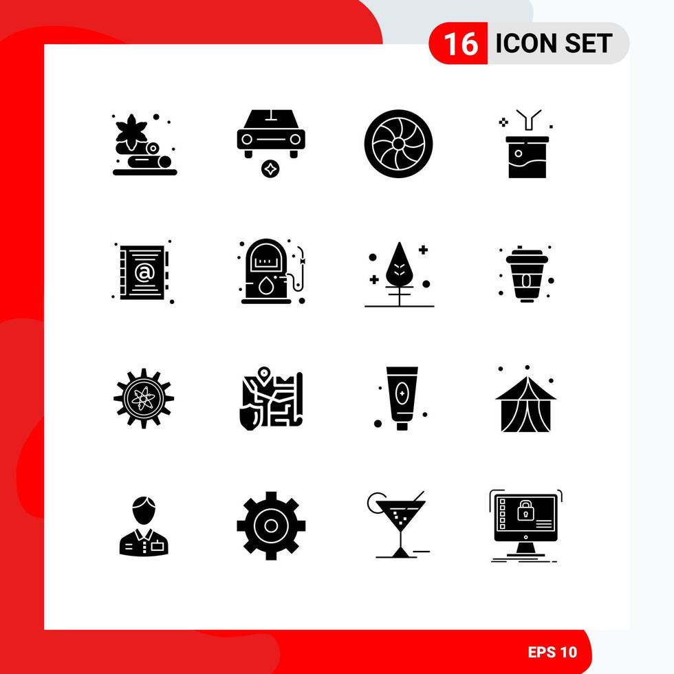 16 Thematic Vector Solid Glyphs and Editable Symbols of book raw information mechanics funnel data analytics Editable Vector Design Elements