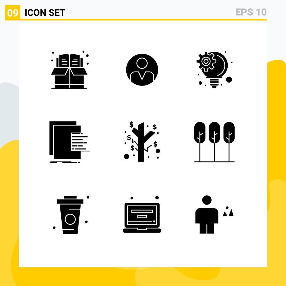 Modern Set of 9 Solid Glyphs Pictograph of investment valuation idea management reports data Editable Vector Design Elements