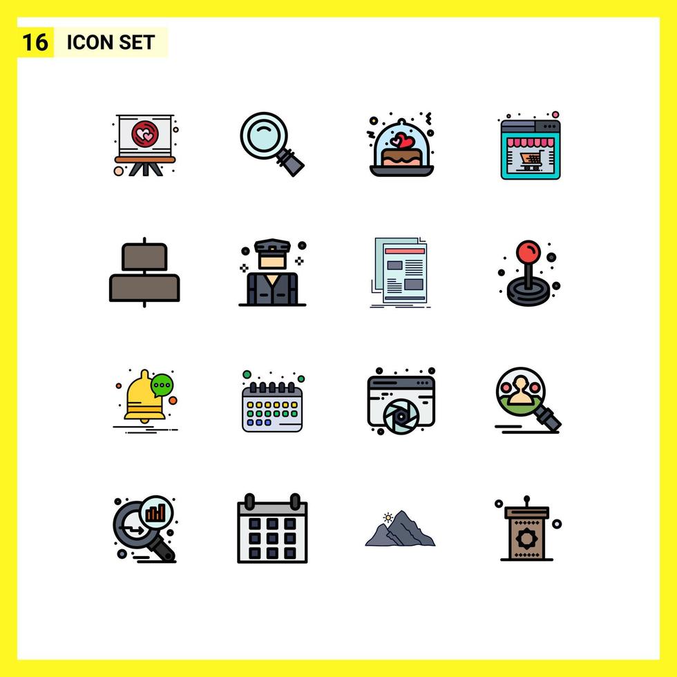Modern Set of 16 Flat Color Filled Lines and symbols such as center online store cake web online Editable Creative Vector Design Elements