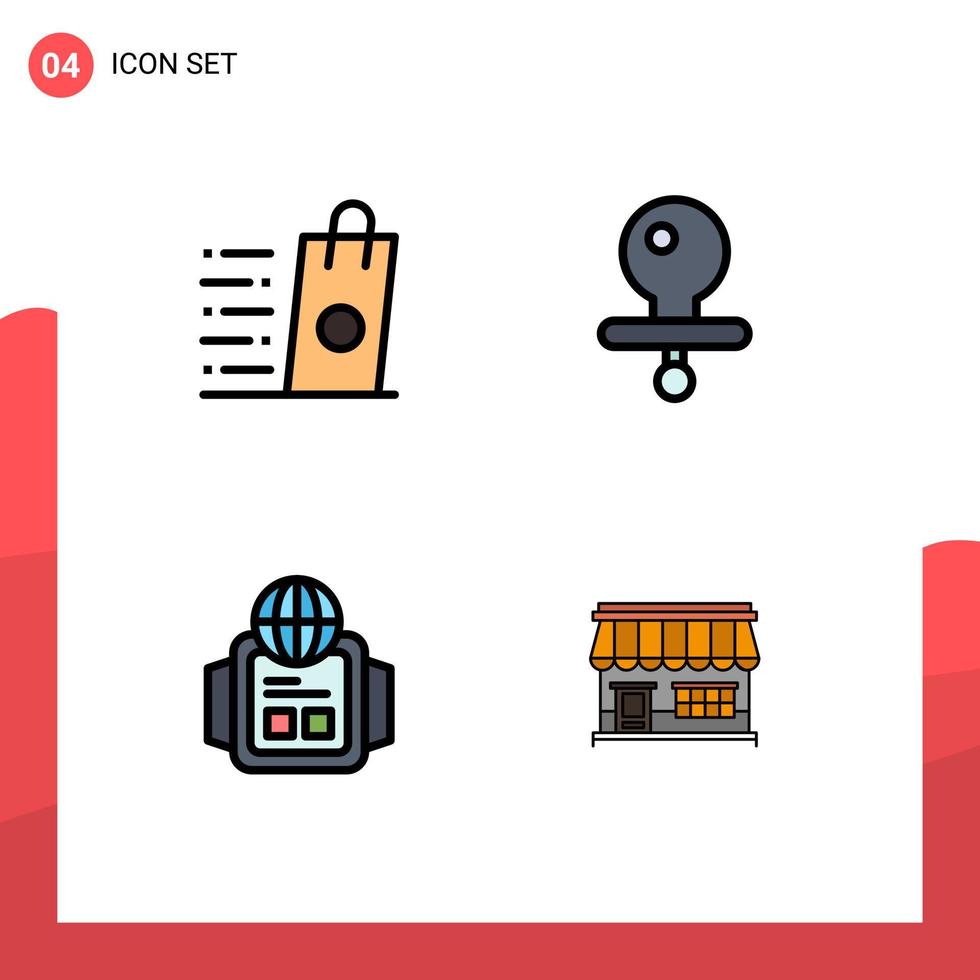 Set of 4 Modern UI Icons Symbols Signs for bag watch shop dummy shop Editable Vector Design Elements