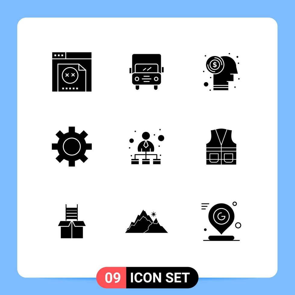 9 Thematic Vector Solid Glyphs and Editable Symbols of network hierarchical structure currency hierarchical network settings Editable Vector Design Elements