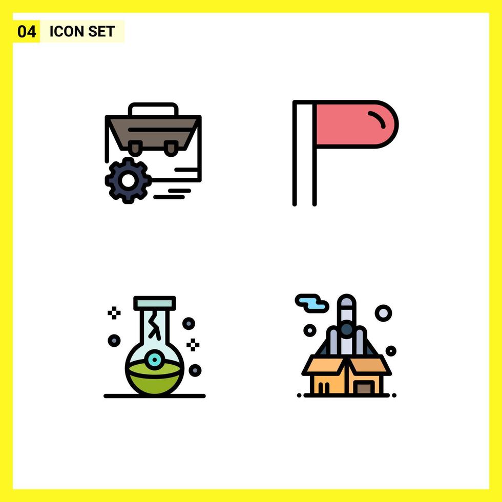 Mobile Interface Filledline Flat Color Set of 4 Pictograms of bag flask engineer sign magic Editable Vector Design Elements