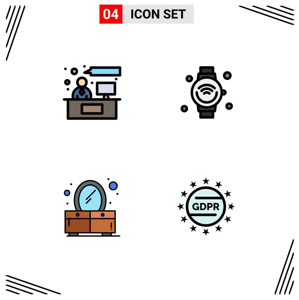 Set of 4 Modern UI Icons Symbols Signs for chat bedroom working internet of things mirror Editable Vector Design Elements