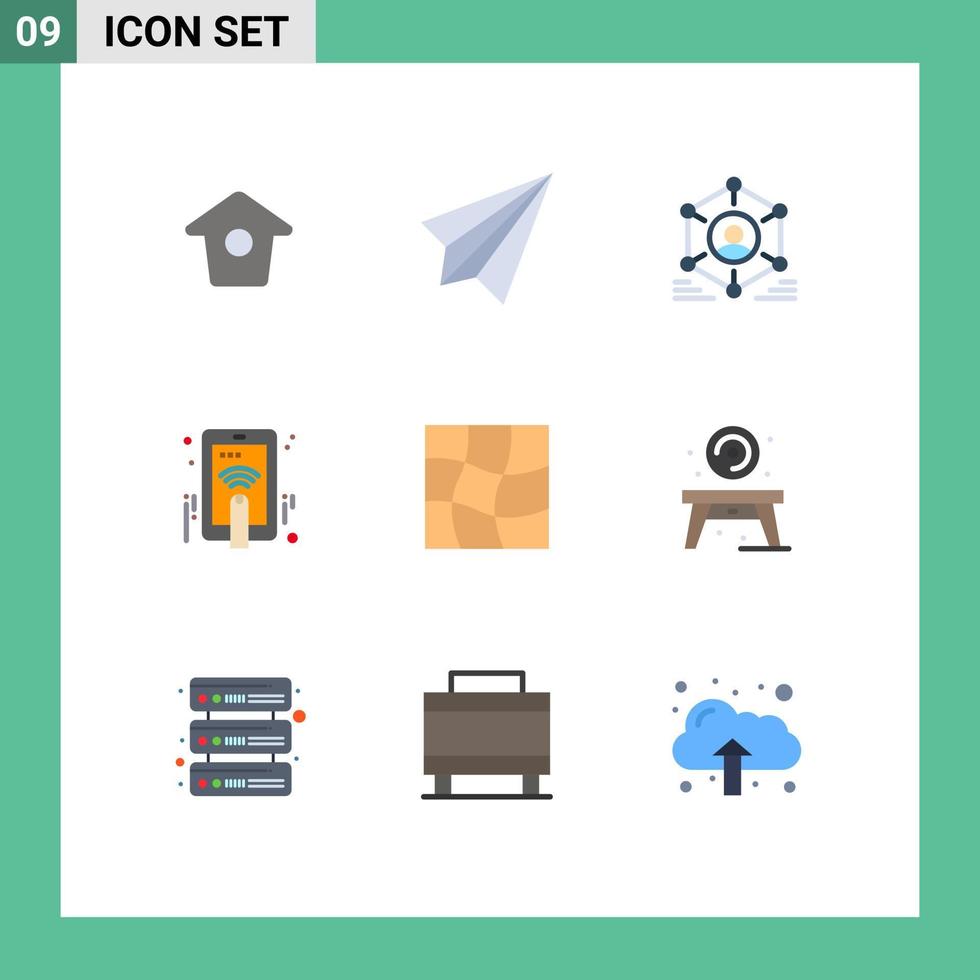 Editable Vector Line Pack of 9 Simple Flat Colors of distort touch network hand touch team Editable Vector Design Elements