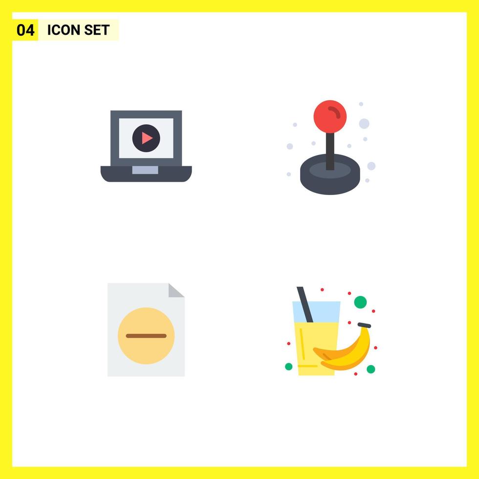 4 Flat Icon concept for Websites Mobile and Apps laptop file joystick play drink Editable Vector Design Elements