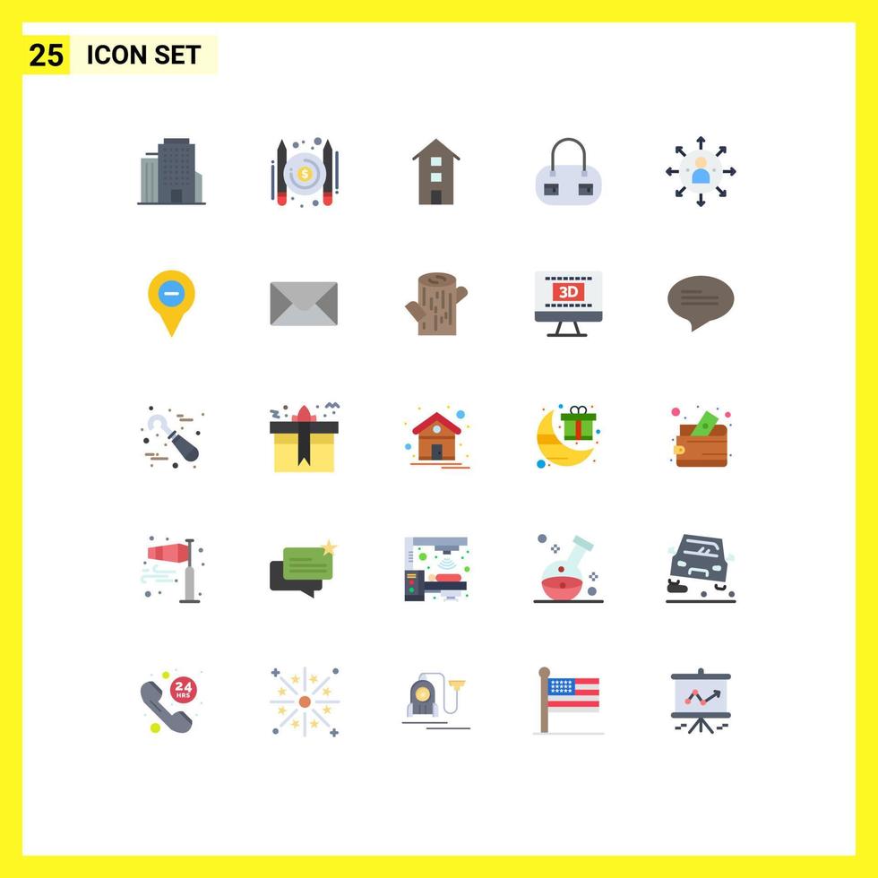 Pictogram Set of 25 Simple Flat Colors of job arrows house abilities bag Editable Vector Design Elements