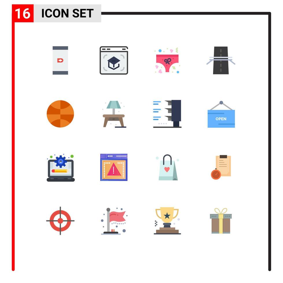 16 Universal Flat Color Signs Symbols of basketball grid clothing creative bridge Editable Pack of Creative Vector Design Elements