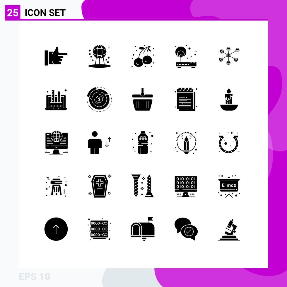 paquete de iconos de vector de stock de 25 signos y símbolos de línea para elementos de diseño de vector editables de Internet de punto de cereza de enrutador de Internet