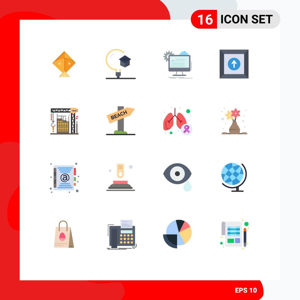 Group of 16 Modern Flat Colors Set for crane upload account product update Editable Pack of Creative Vector Design Elements