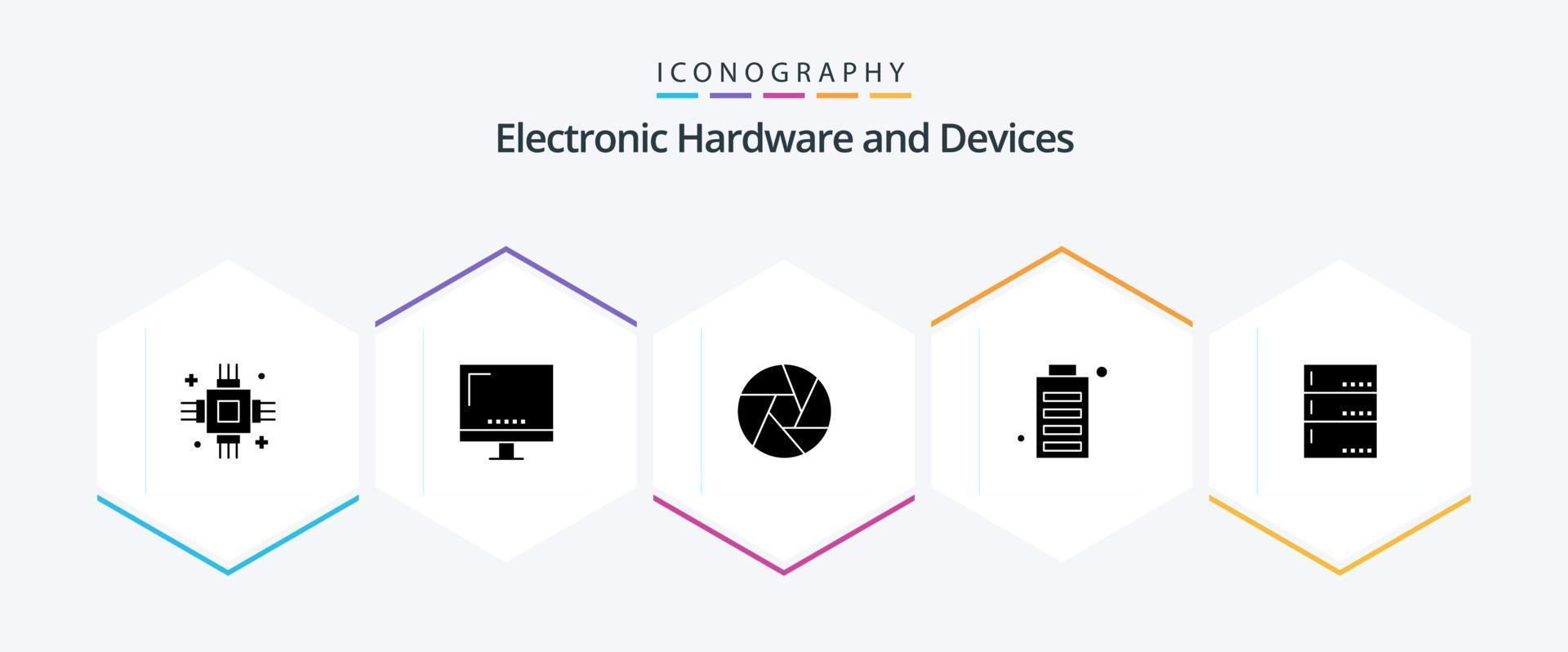 Devices 25 Glyph icon pack including full. charge. imac. battery. focus vector