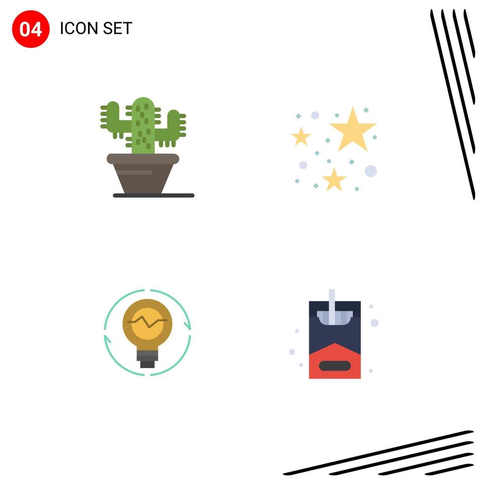 Stock Vector Icon Pack of 4 Line Signs and Symbols for cactus idea birthday bulb light Editable Vector Design Elements