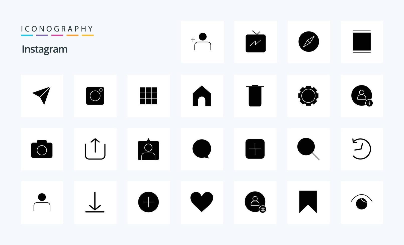 paquete de iconos de 25 glifos sólidos de instagram vector