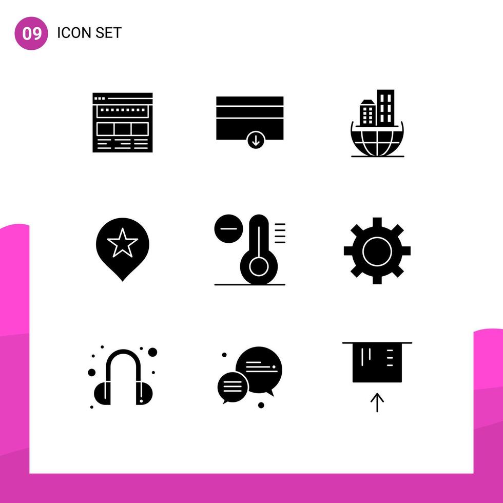 User Interface Pack of 9 Basic Solid Glyphs of climate stare money location business Editable Vector Design Elements