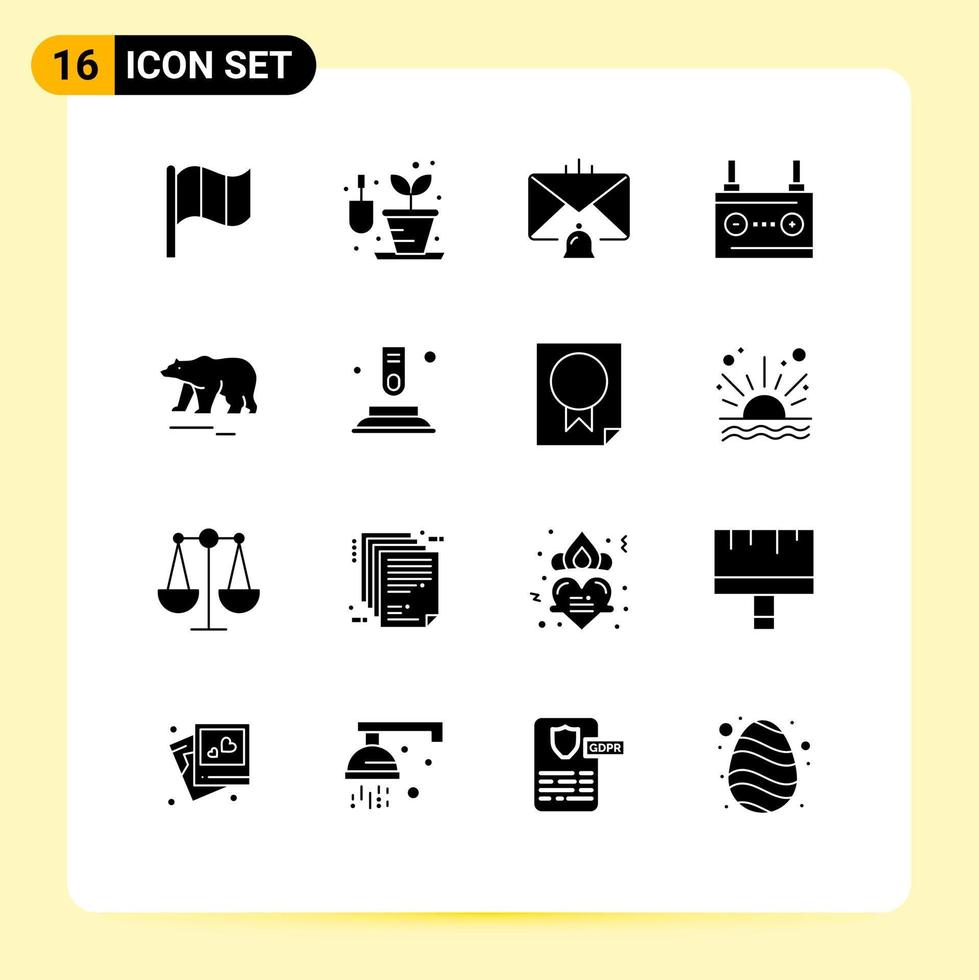 Group of 16 Solid Glyphs Signs and Symbols for bear energy contact electricity battery Editable Vector Design Elements