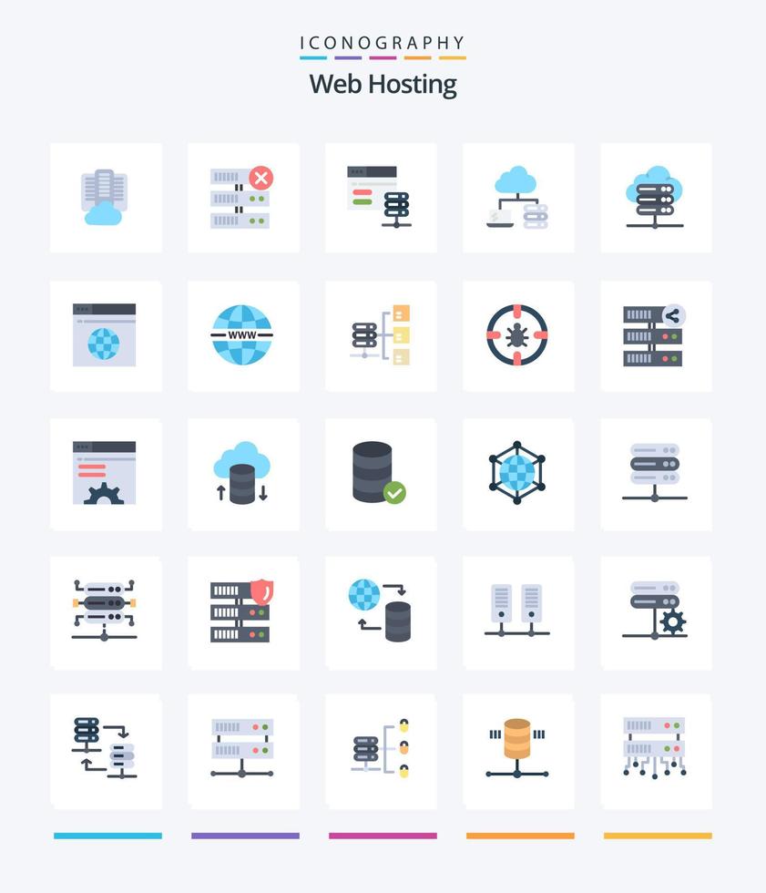 Creative Web Hosting 25 Flat icon pack  Such As internet. network server. network server. database. network vector