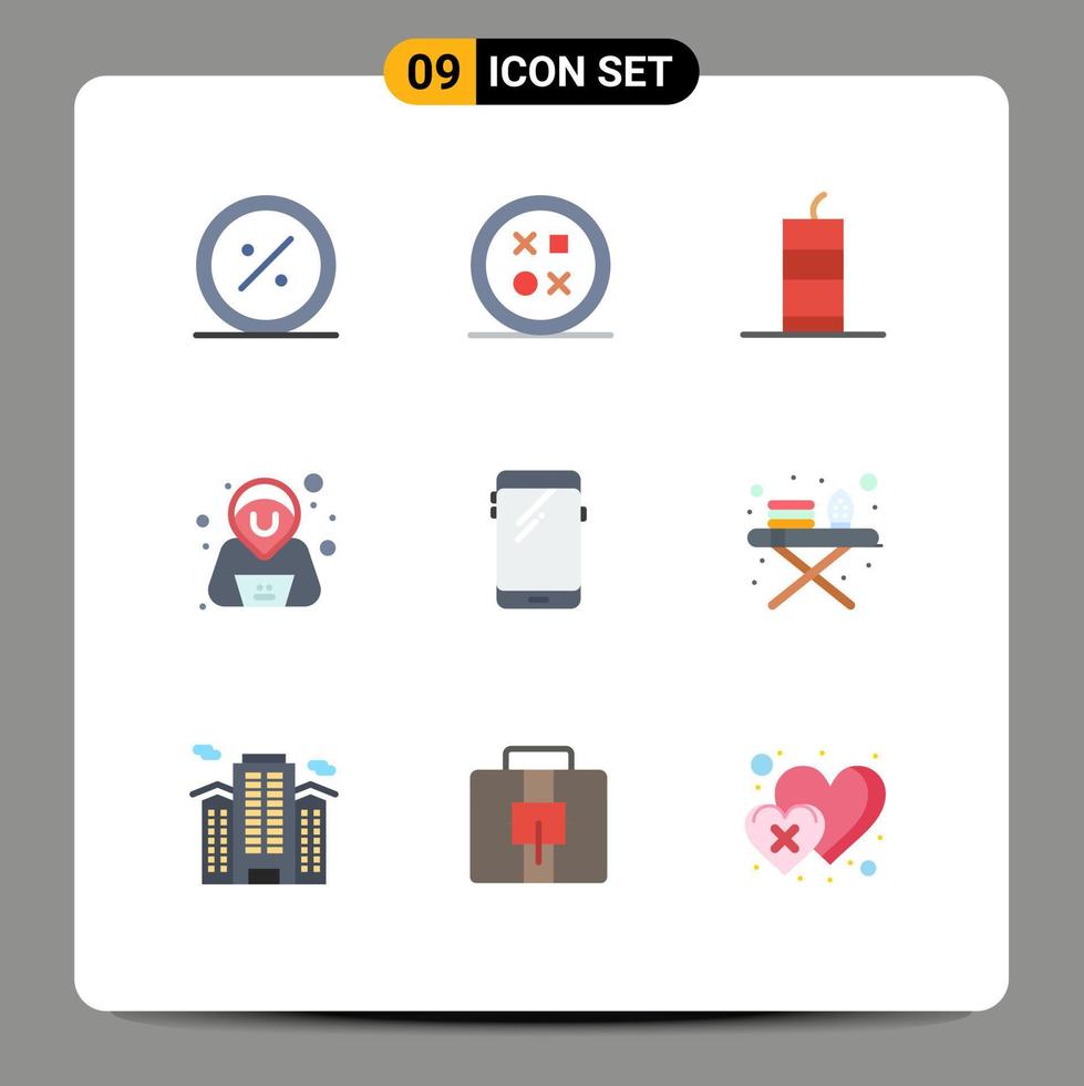 Set of 9 Vector Flat Colors on Grid for hacker terrorism development military bomb bomb Editable Vector Design Elements