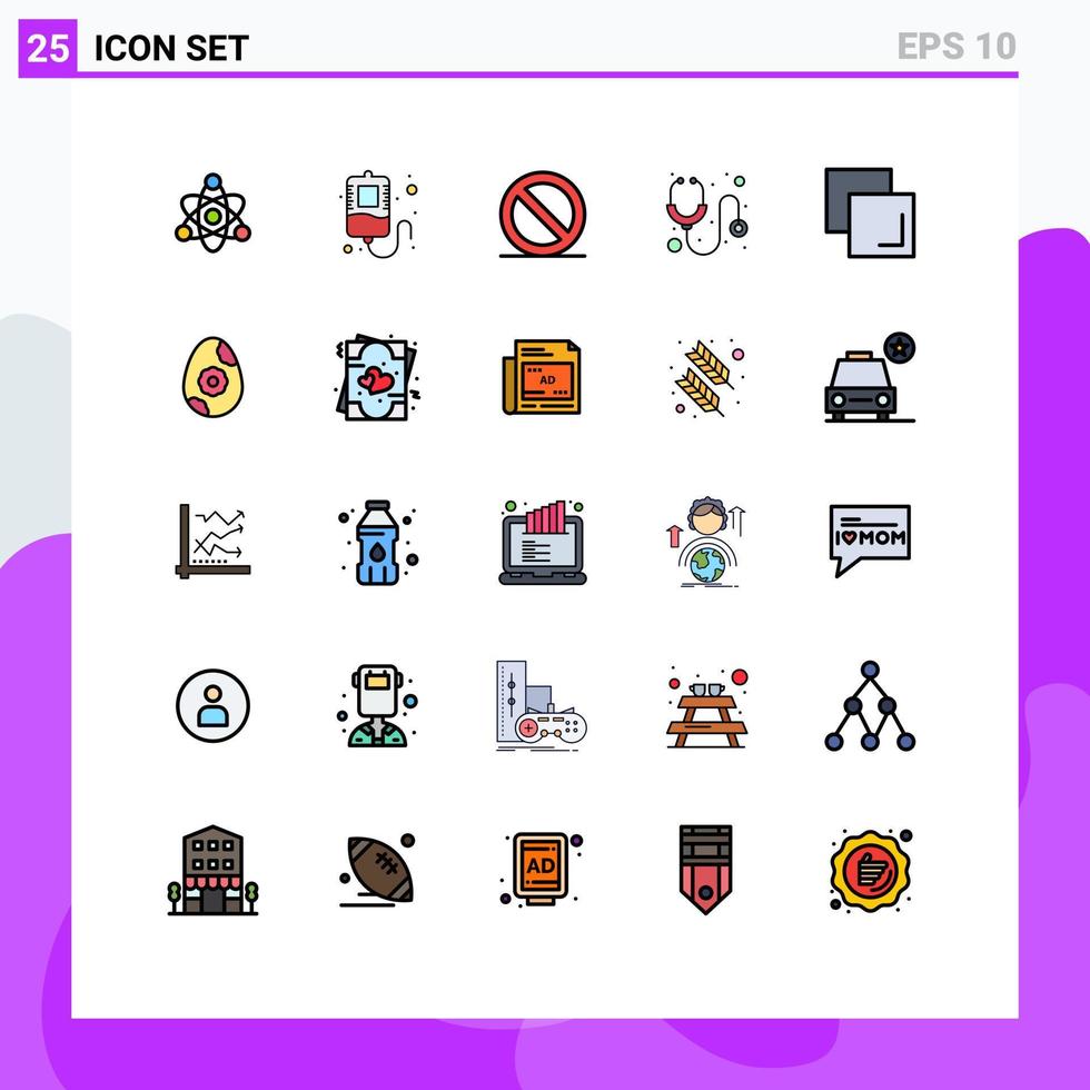 25 User Interface Filled line Flat Color Pack of modern Signs and Symbols of easter layers stop duplicate stethoscope Editable Vector Design Elements