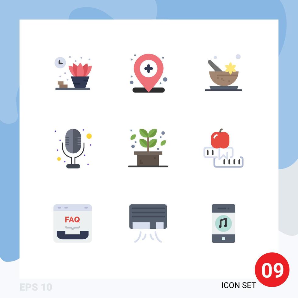 Universal Icon Symbols Group of 9 Modern Flat Colors of spa leaf cosmetics herb microphone Editable Vector Design Elements