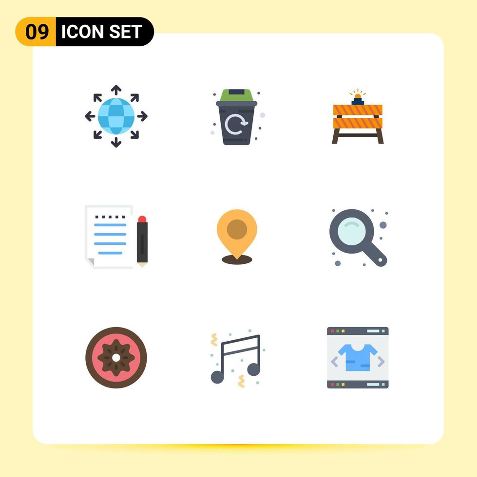 Flat Color Pack of 9 Universal Symbols of location paper barrier mail road Editable Vector Design Elements