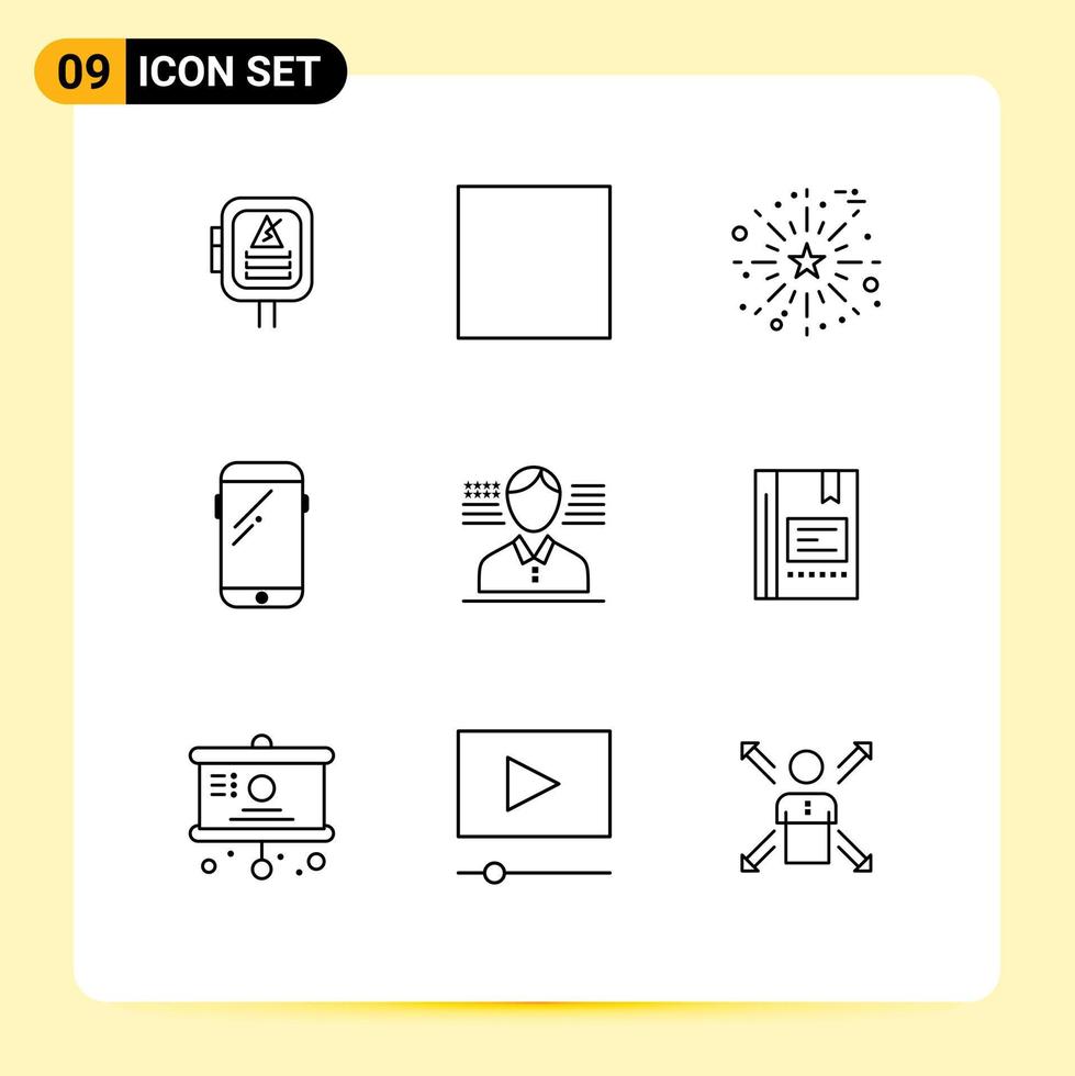 User Interface Pack of 9 Basic Outlines of samsung mobile stop smart phone thanks day Editable Vector Design Elements