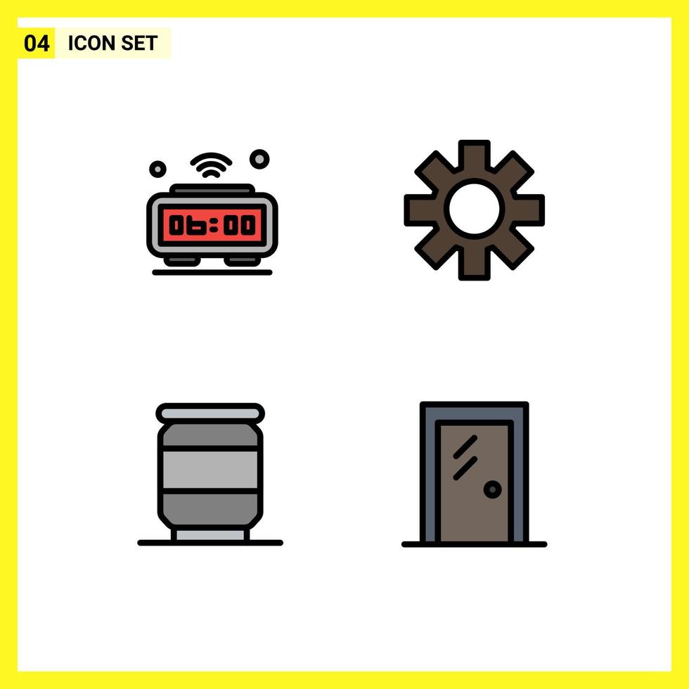 Group of 4 Filledline Flat Colors Signs and Symbols for alarm can iot cog door Editable Vector Design Elements