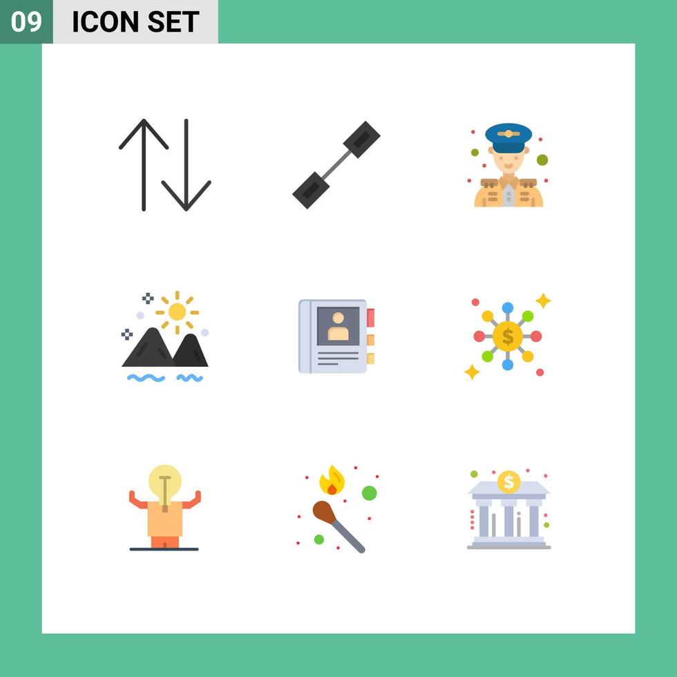 9 Universal Flat Colors Set for Web and Mobile Applications diary phone man summer outdoor Editable Vector Design Elements