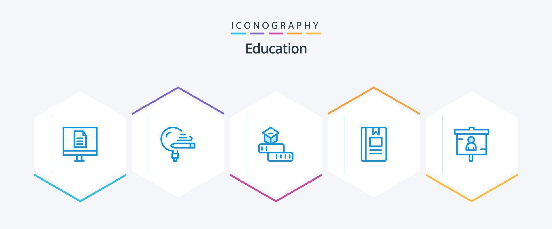Education 25 Blue icon pack including marketing. business. school. reading. knowledge vector