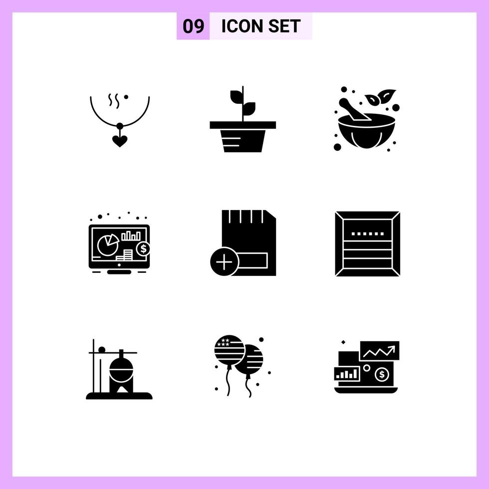 Mobile Interface Solid Glyph Set of 9 Pictograms of computers add plant seo investment Editable Vector Design Elements