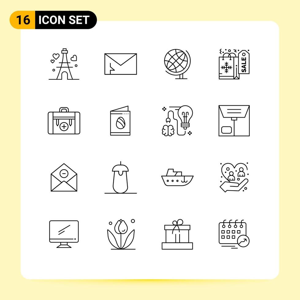 Modern Set of 16 Outlines Pictograph of health bag spam xmas christmas Editable Vector Design Elements