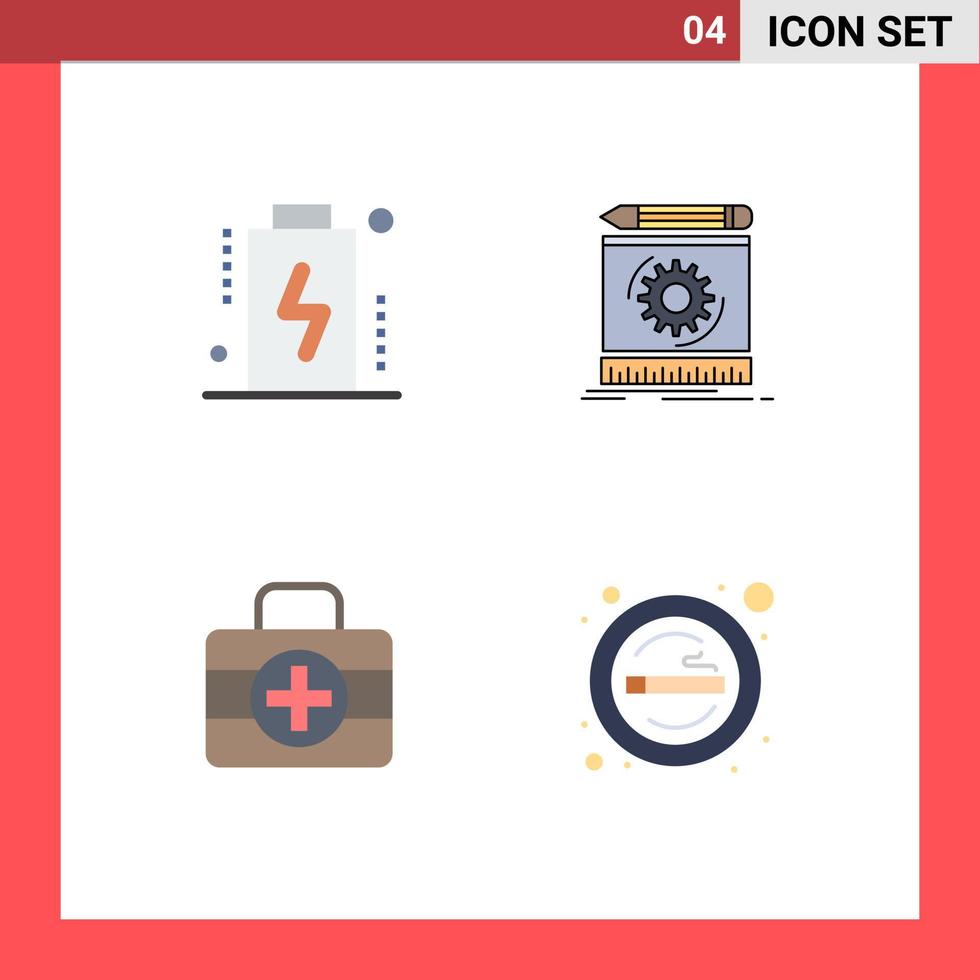 Set of 4 Vector Flat Icons on Grid for battery medical kit level process ic Editable Vector Design Elements