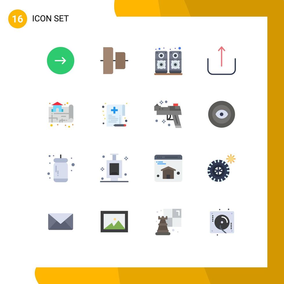 Modern Set of 16 Flat Colors Pictograph of real location music estate ui Editable Pack of Creative Vector Design Elements