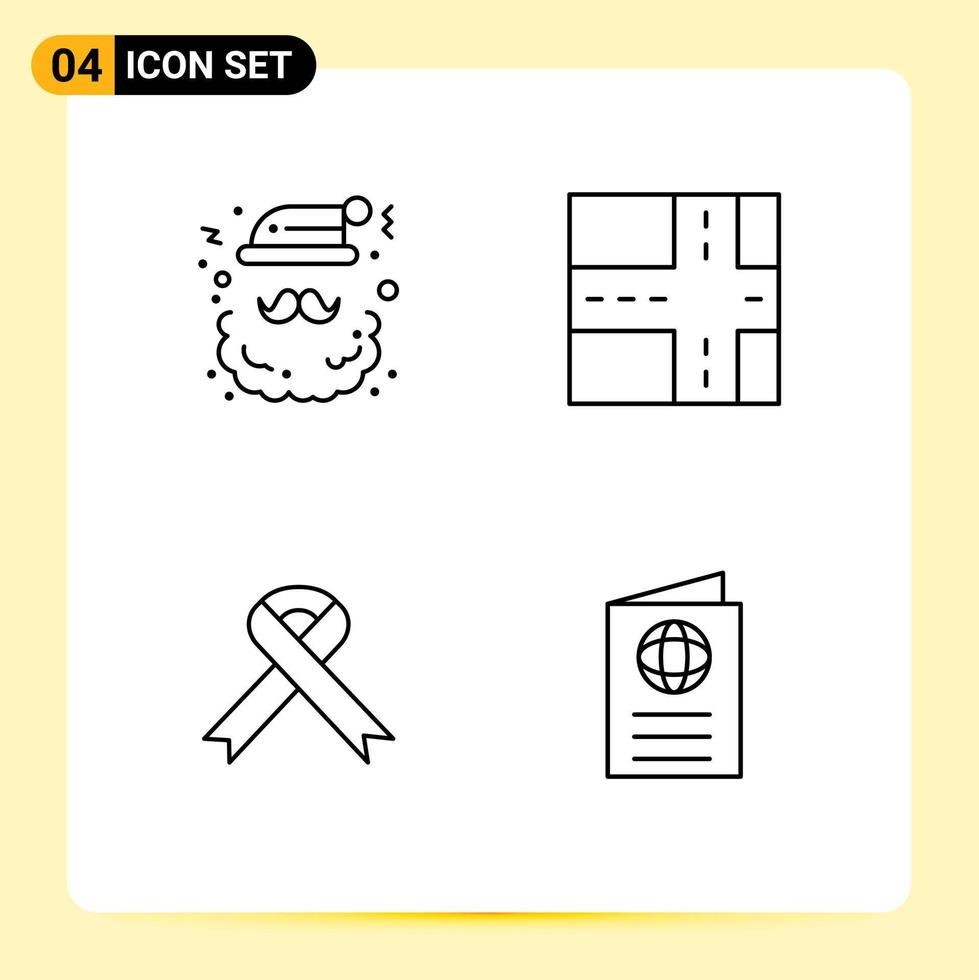 4 Universal Line Signs Symbols of christmas medical santa ribbon globe Editable Vector Design Elements