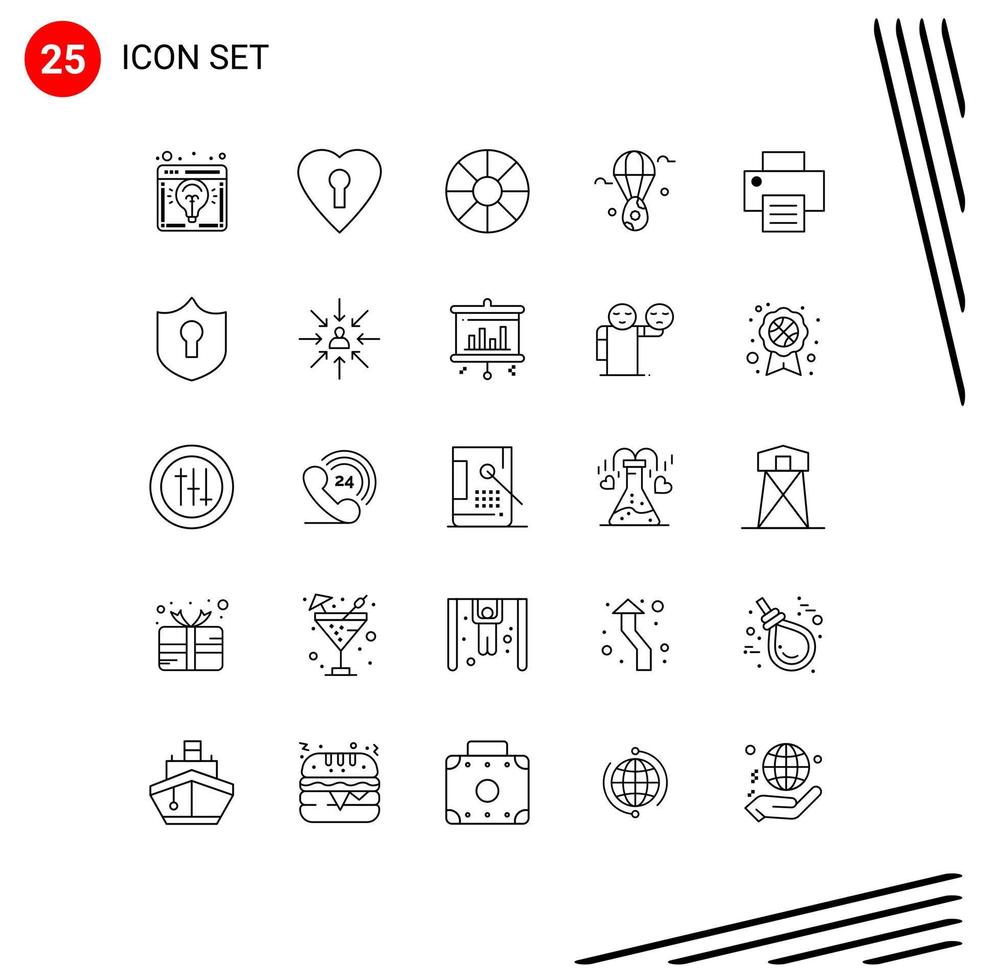 Line Pack of 25 Universal Symbols of printing printer holiday easter ear Editable Vector Design Elements