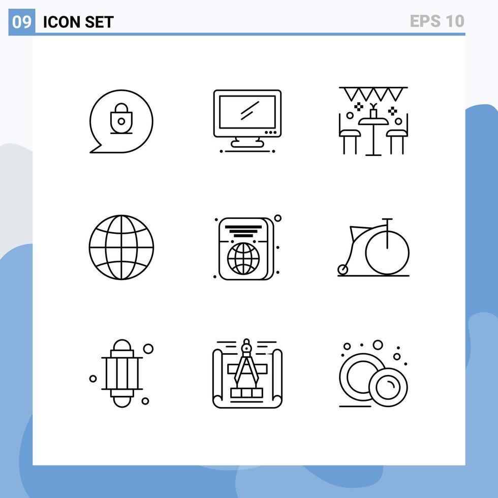 9 Creative Icons Modern Signs and Symbols of ticket world celebration globe party Editable Vector Design Elements