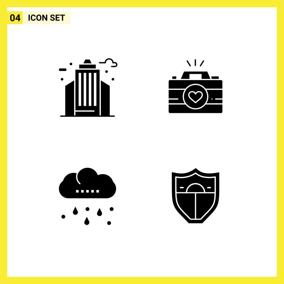 4 iconos creativos signos y símbolos modernos de la cámara de video de la oficina de la nube de la ciudad elementos de diseño vectorial editables lluviosos vector