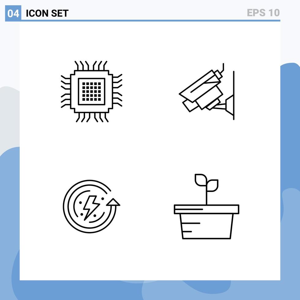 4 Universal Line Signs Symbols of big earth day database cctv energy Editable Vector Design Elements