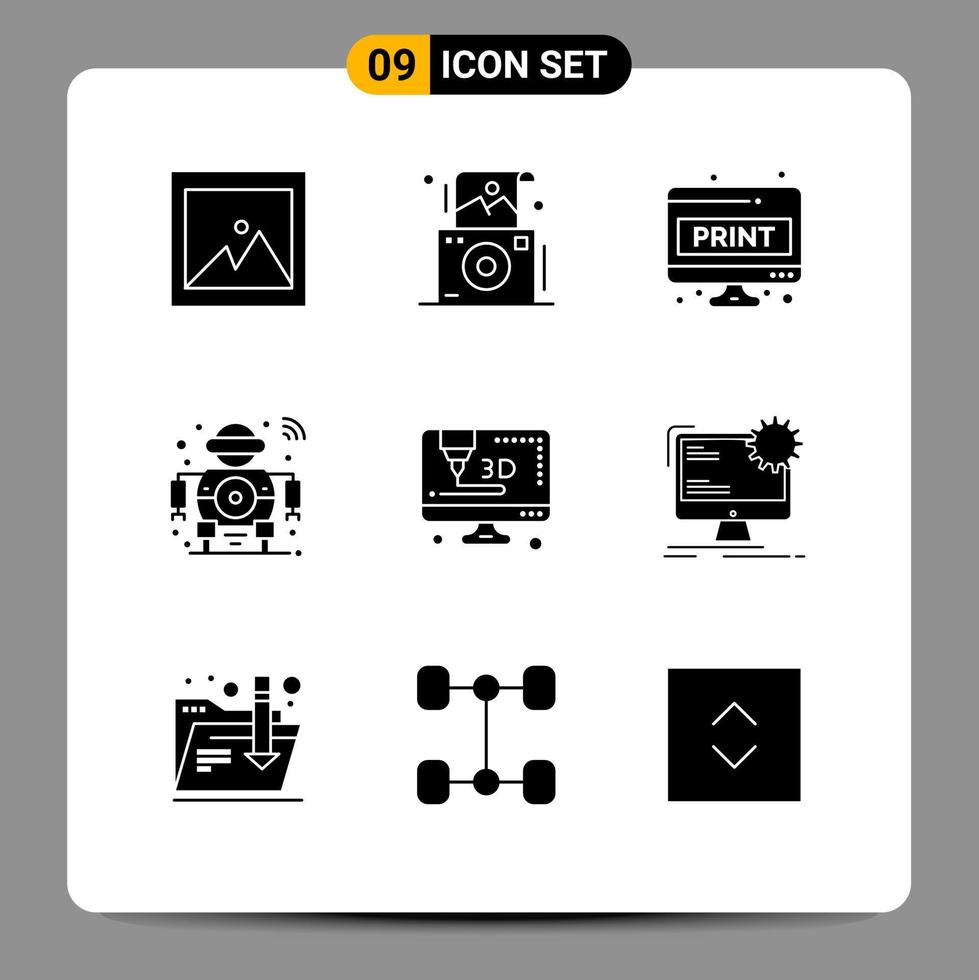 Group of 9 Solid Glyphs Signs and Symbols for printer smart doc scanning future Editable Vector Design Elements