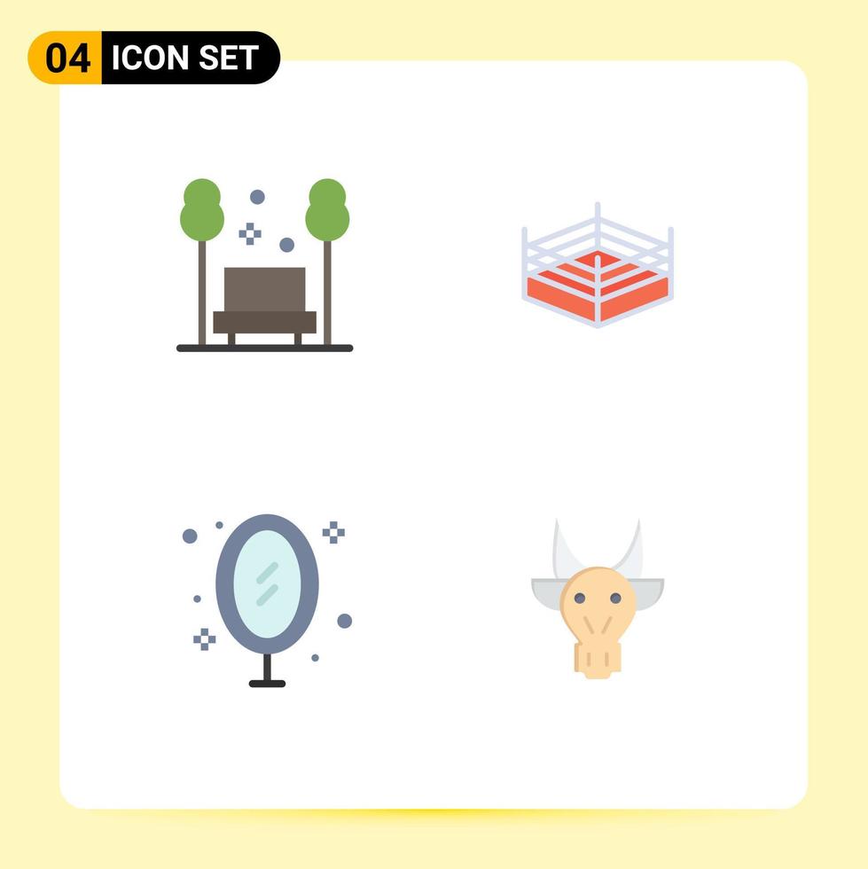 Mobile Interface Flat Icon Set of 4 Pictograms of chair image relax ring office Editable Vector Design Elements