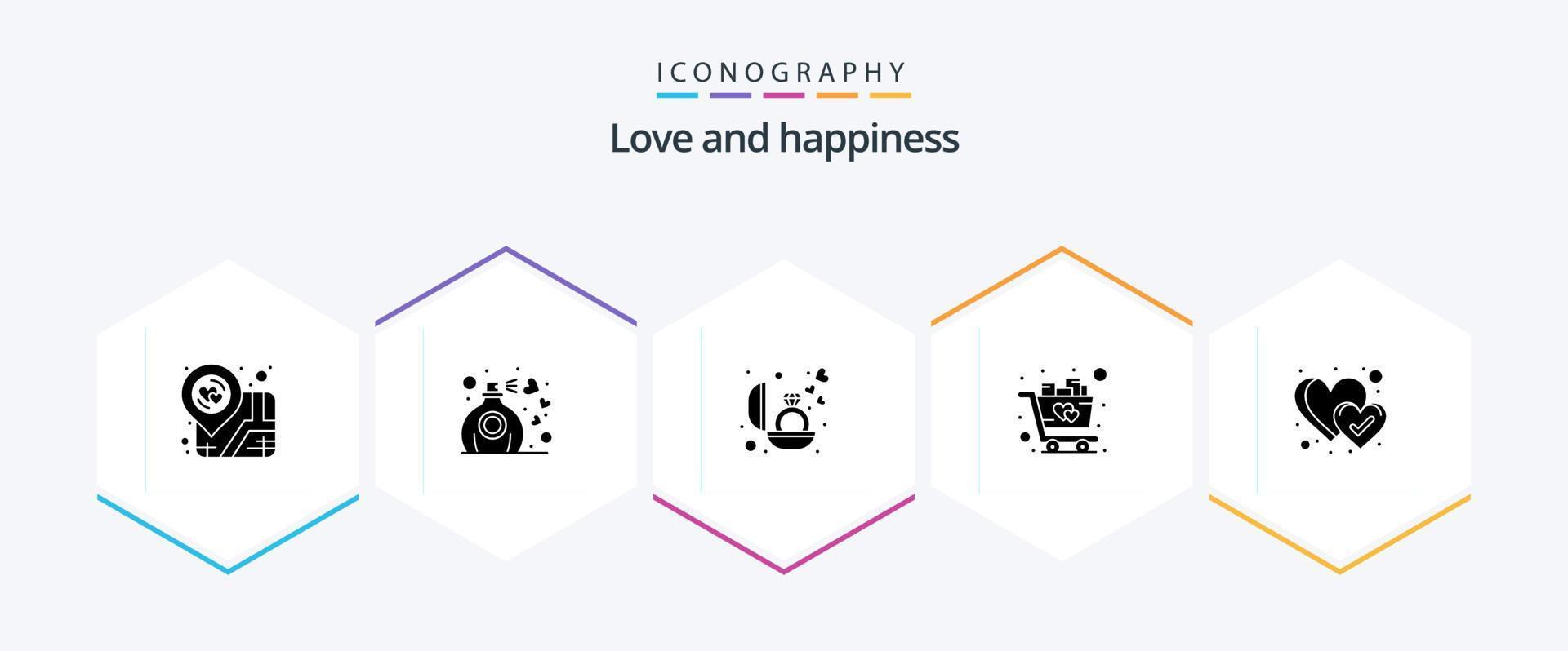 Love 25 Glyph icon pack including heart. trolley. engagement. shopping. cart vector