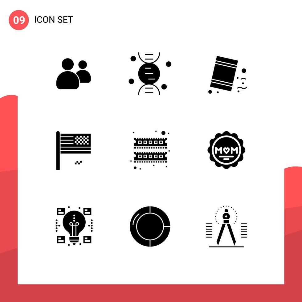 9 User Interface Solid Glyph Pack of modern Signs and Symbols of device flag environment fall collapse Editable Vector Design Elements