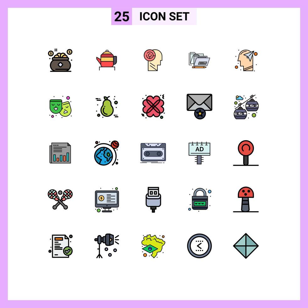 Universal Icon Symbols Group of 25 Modern Filled line Flat Colors of head date chinese folder target Editable Vector Design Elements
