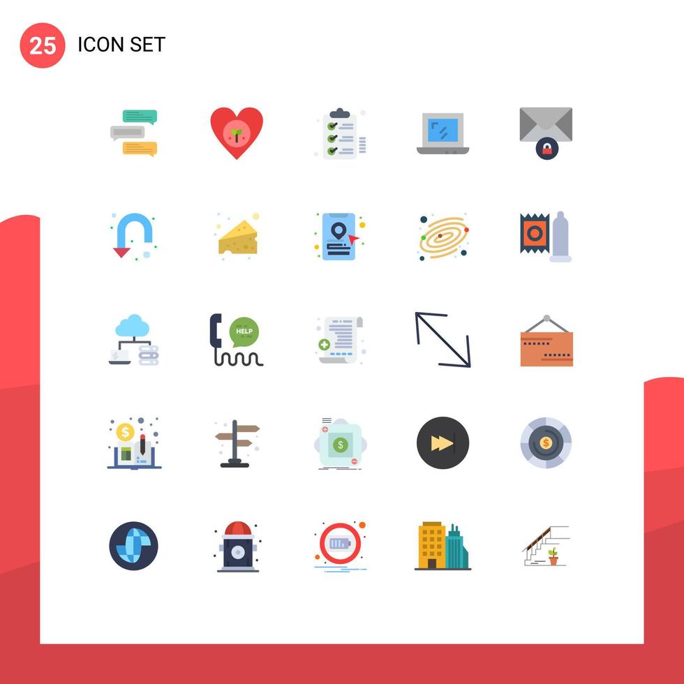 25 User Interface Flat Color Pack of modern Signs and Symbols of laptop web heart todo tasks Editable Vector Design Elements