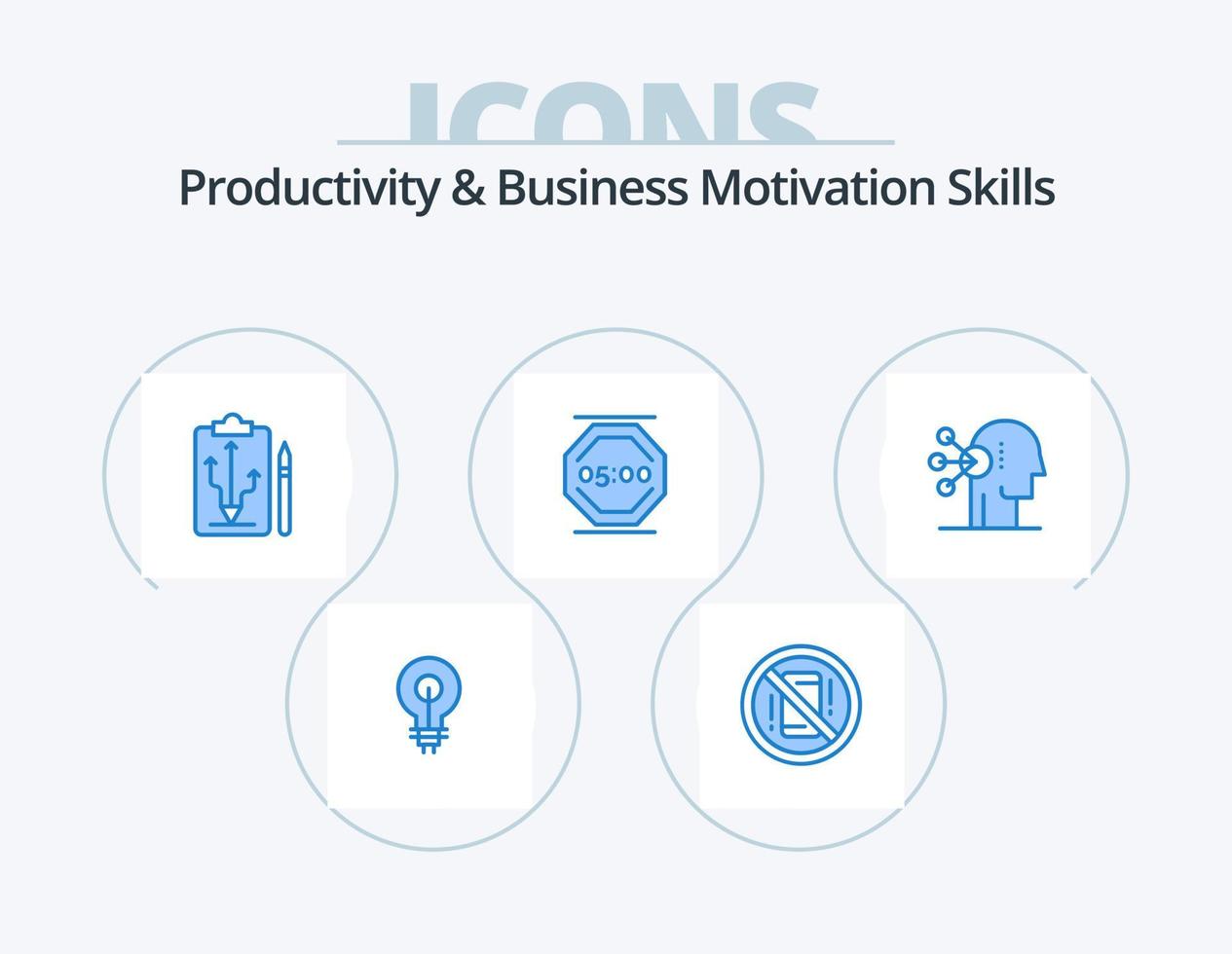 Productivity And Business Motivation Skills Blue Icon Pack 5 Icon Design. stop. stop work. off. think. strategy vector