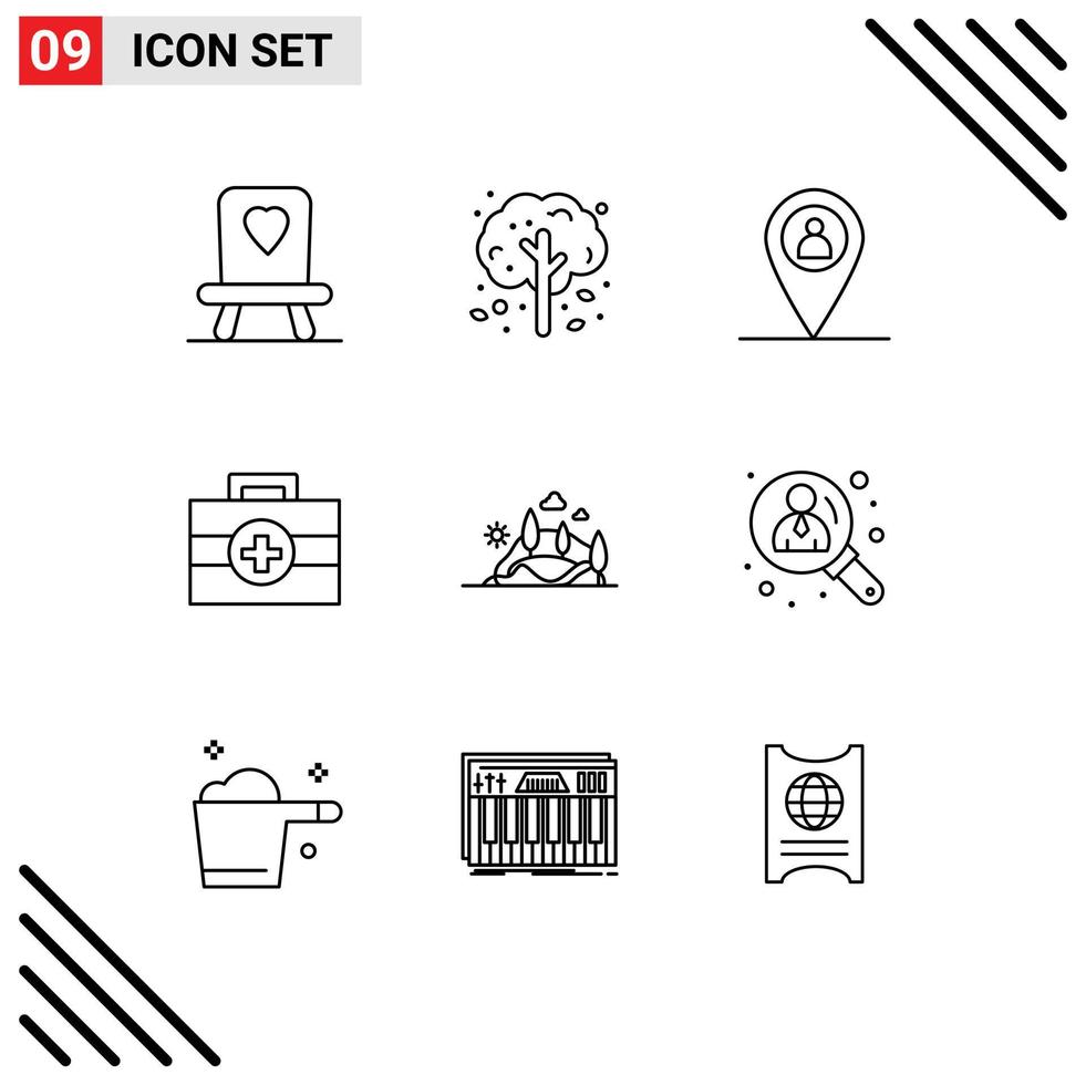 Pack of 9 Modern Outlines Signs and Symbols for Web Print Media such as business mountain man nature hill Editable Vector Design Elements