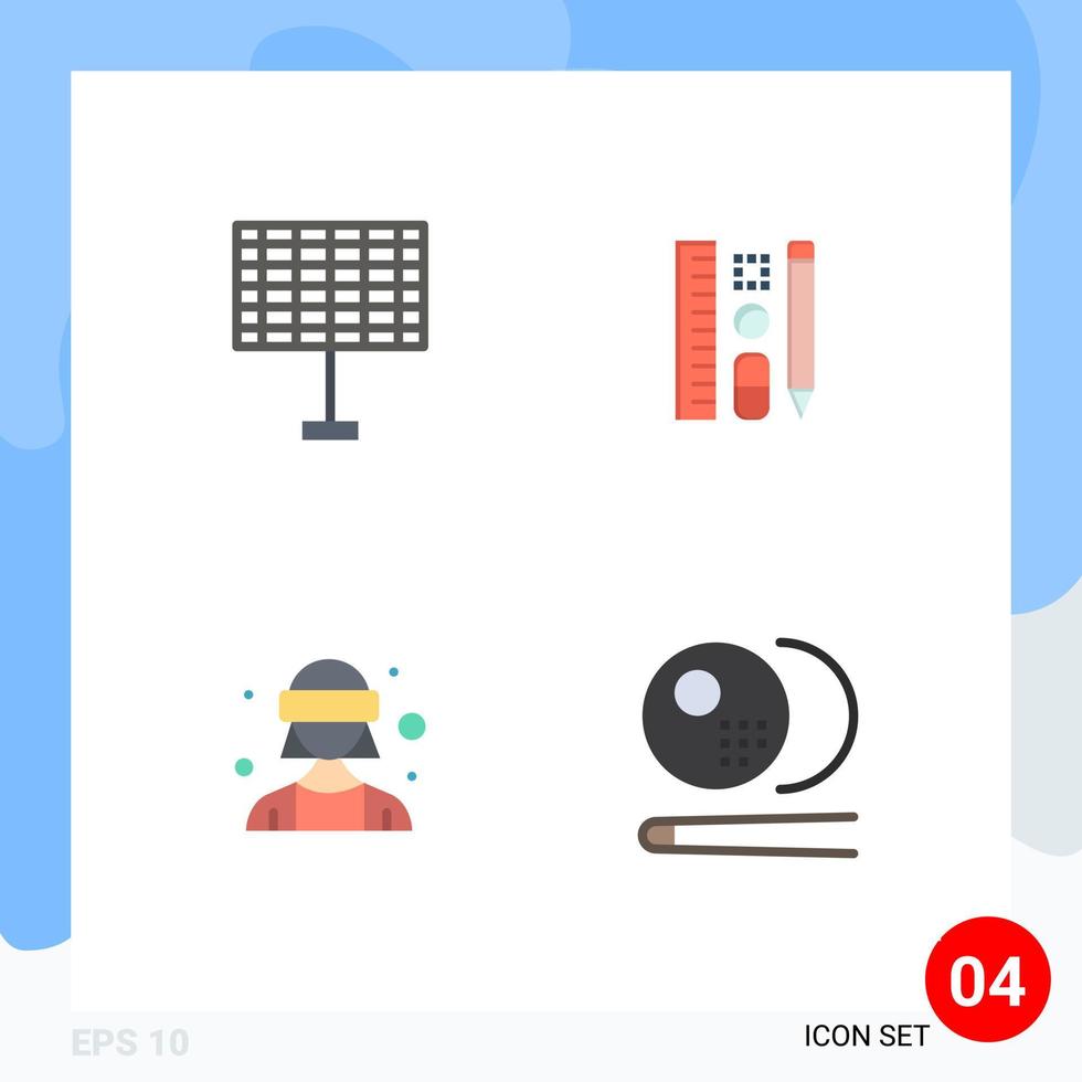 4 Universal Flat Icon Signs Symbols of battery virtual reality pen education billiards Editable Vector Design Elements