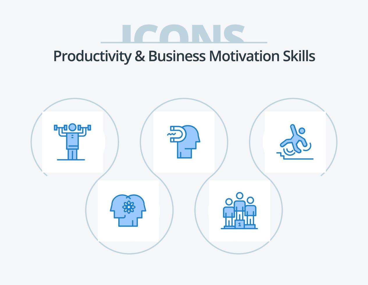 Productivity And Business Motivation Skills Blue Icon Pack 5 Icon Design. influence. engagement. winners. power of influence. physical vector