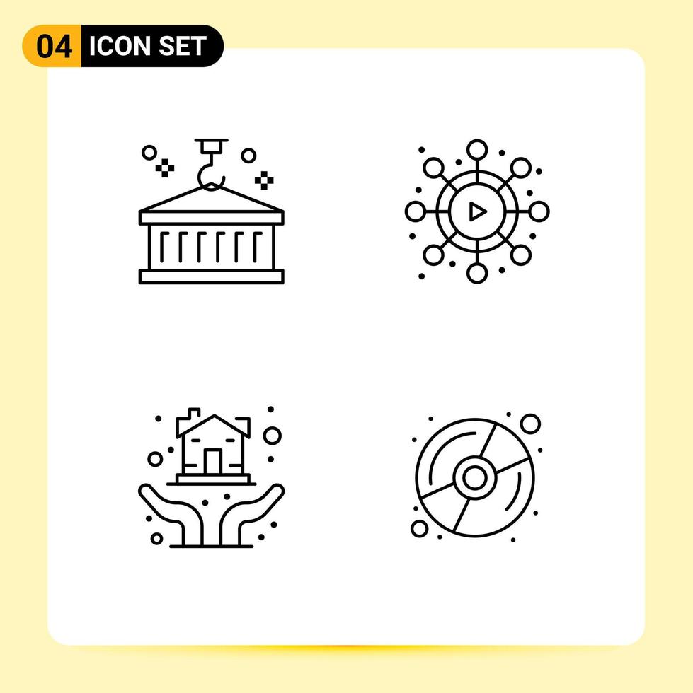 Stock Vector Icon Pack of 4 Line Signs and Symbols for box home loan logistic video protection hands Editable Vector Design Elements