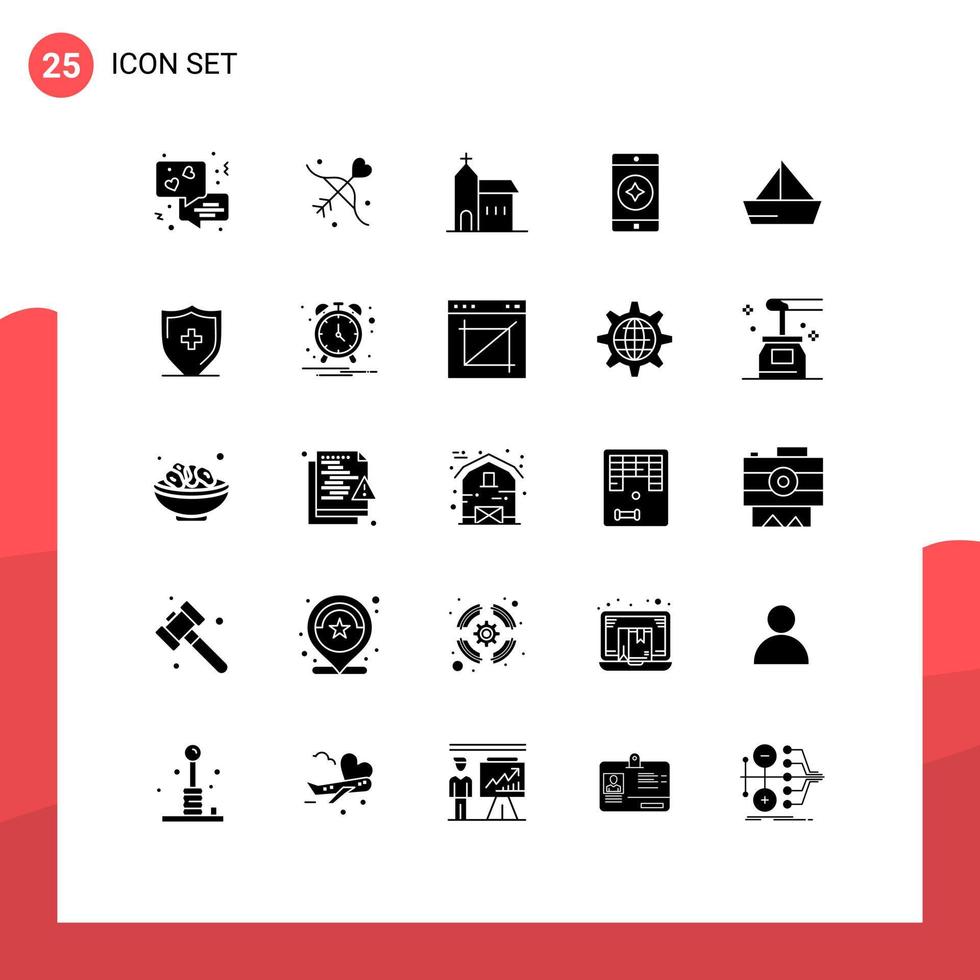 Pictogram Set of 25 Simple Solid Glyphs of ship boat christian mobile application favorite mobile Editable Vector Design Elements