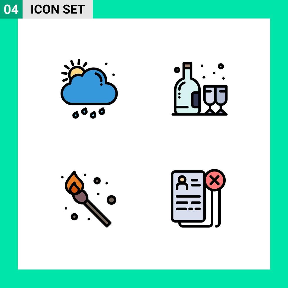 Pictogram Set of 4 Simple Filledline Flat Colors of cloud fire sun glass business Editable Vector Design Elements